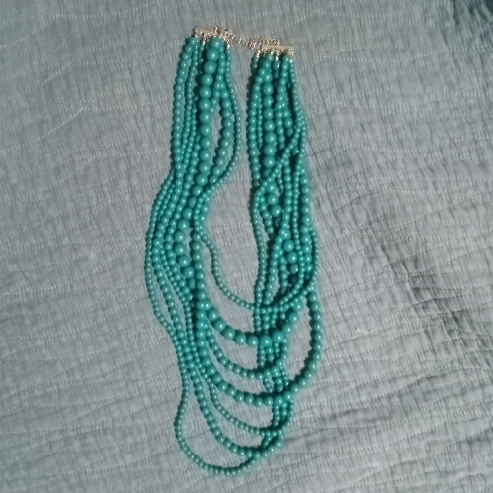 Teal multi-layered beaded necklace
